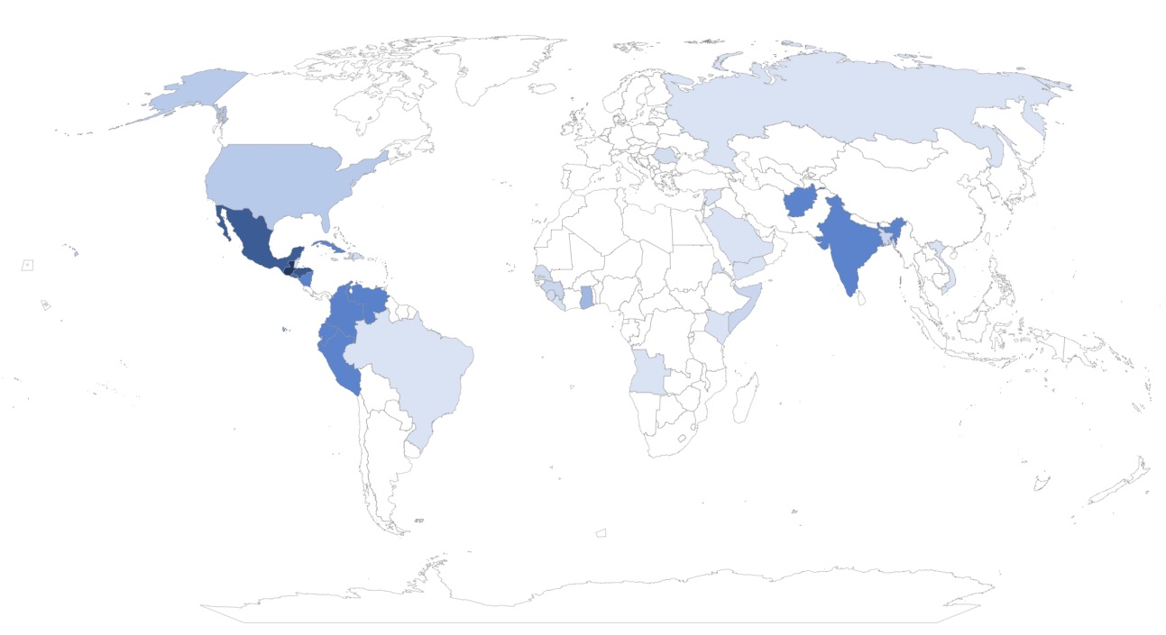 Map representing country of origin for clients served at ORR-funded programs at Morrison.