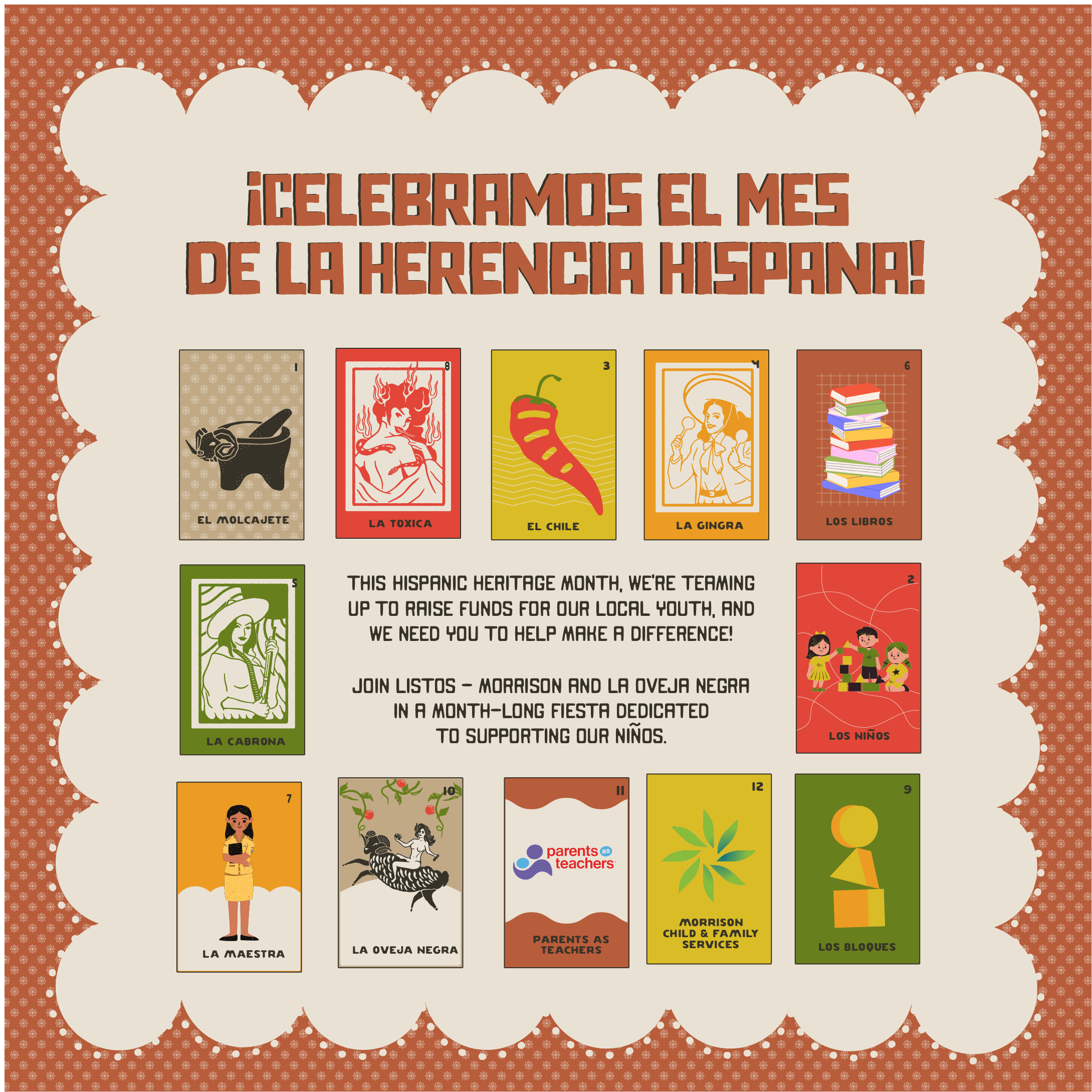 A flyer announcing Hispanic Heritage Month and partnership between Morrison Child and Family Services and La Oveja Negra to support children and celebrations throughout the month in Portland, Oregon.